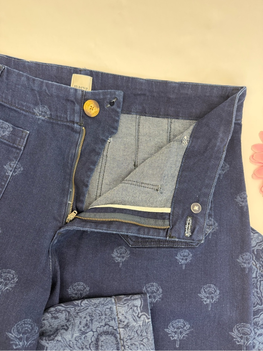Maeve X Anthropologie The Colette Cropped Wide-Leg Jeans Denim Floral Print - Picture 10 of 16